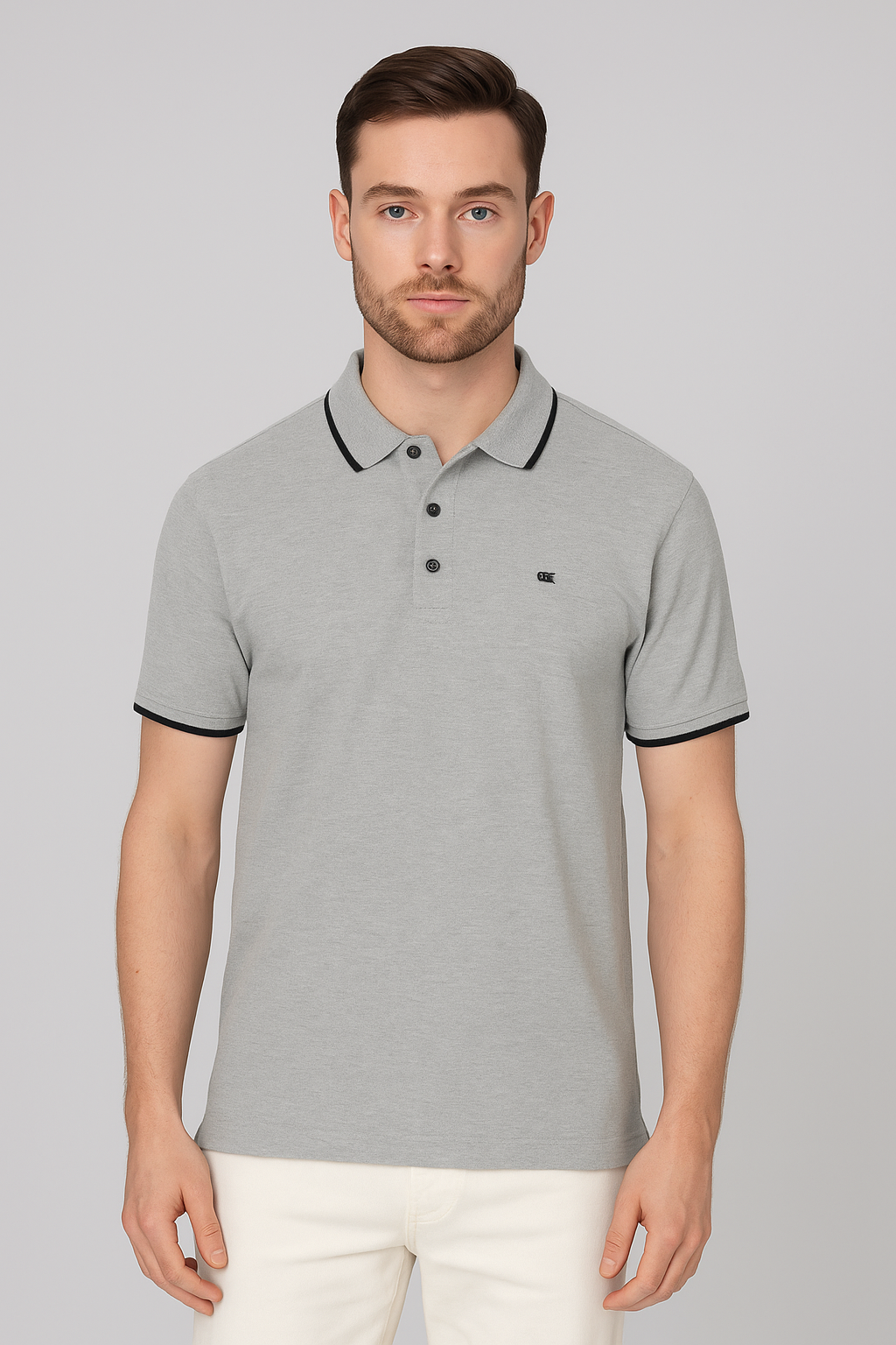 Men’s Grey Cotton Polo T-Shirt