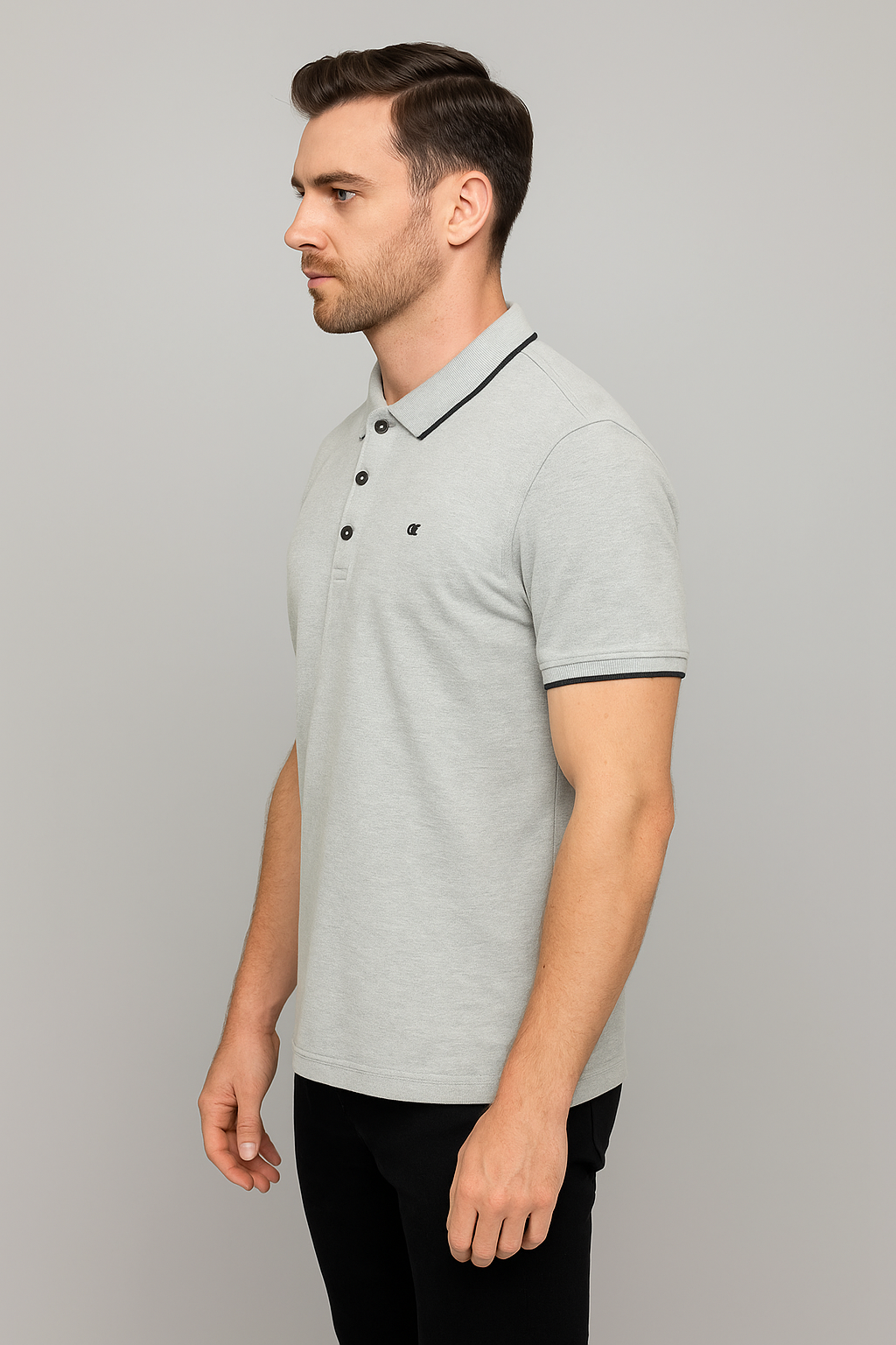 Men’s Grey Cotton Polo T-Shirt