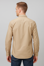 Men’s Beige Cotton Poplin Long-Sleeve Shirt