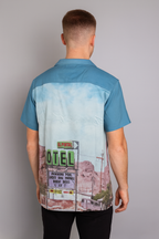 Retro Motel Print Rayon Shirt – Sky Blue Desert Edition