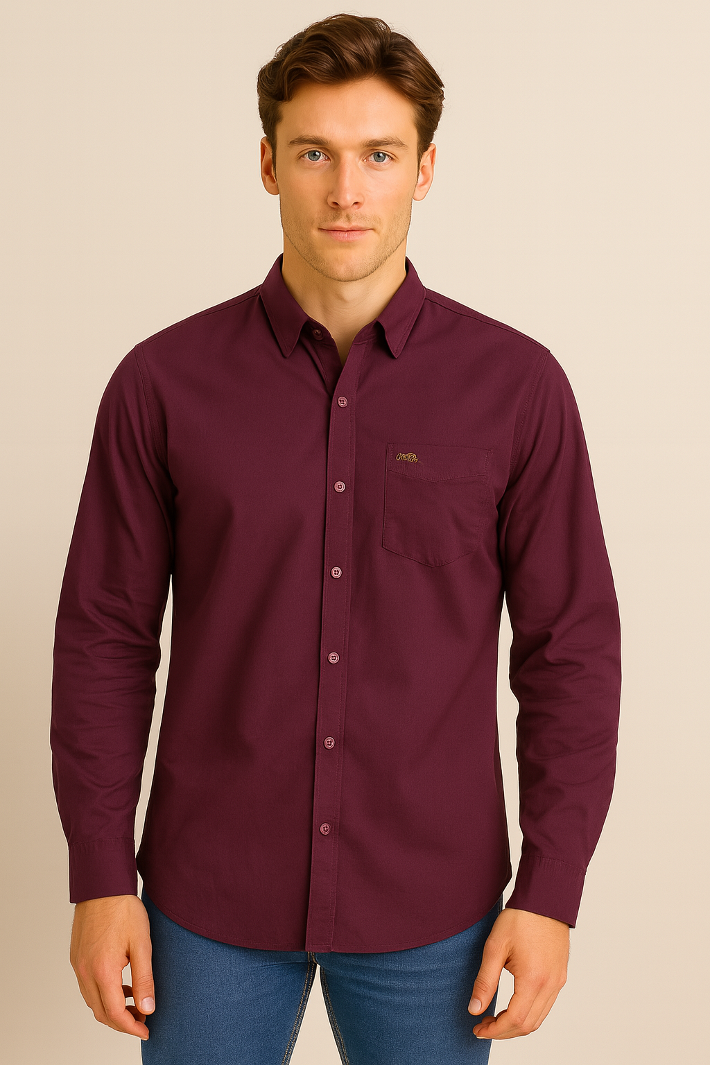 Men’s Plum Poplin 60s Long-Sleeve Shirt
