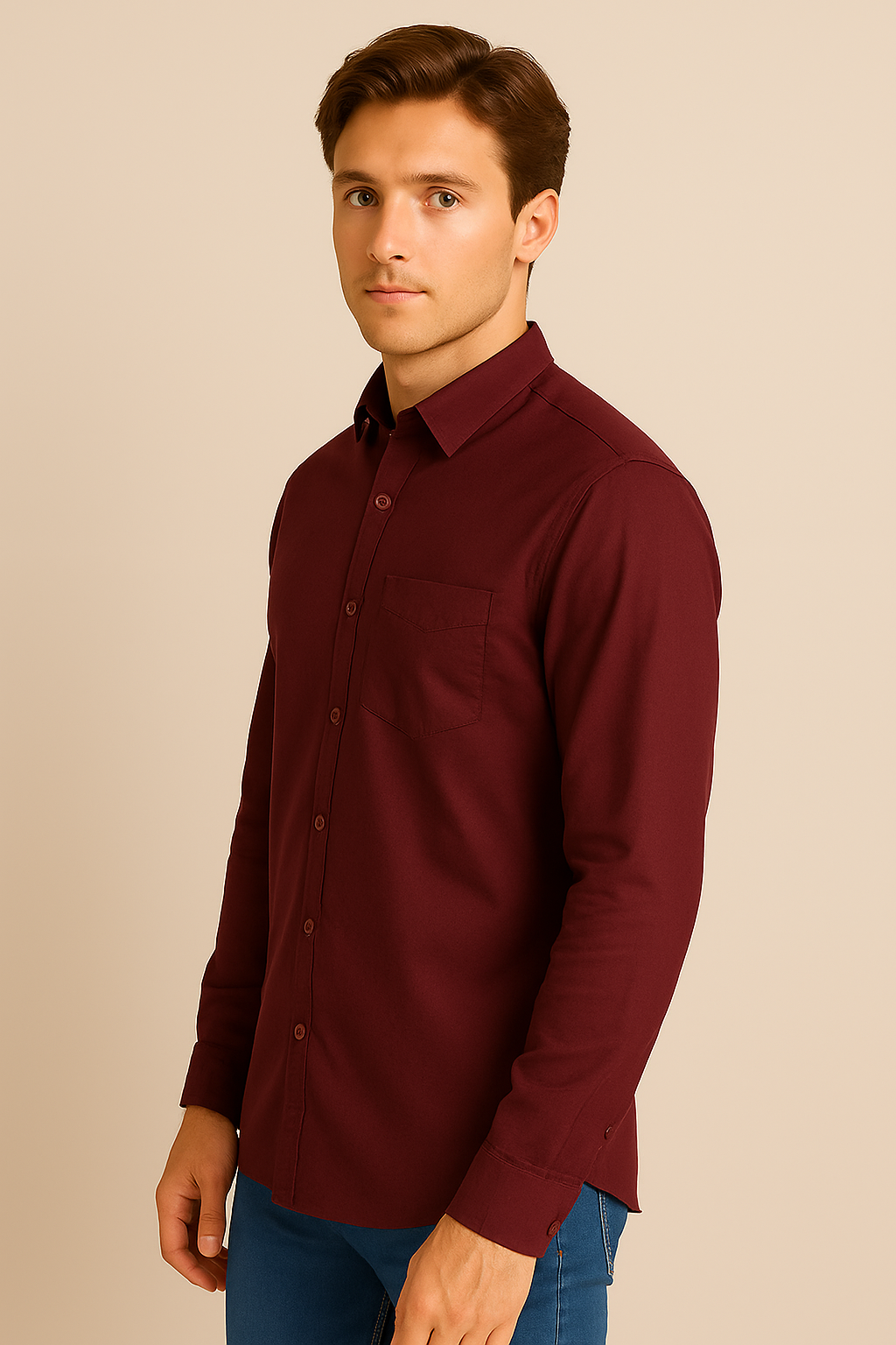 Men’s Plum Poplin 60s Long-Sleeve Shirt