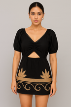 Black Cotton Flex Cut-Out Embroidered Mini Dress