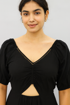 Black Cotton Flex Cut-Out Embroidered Mini Dress