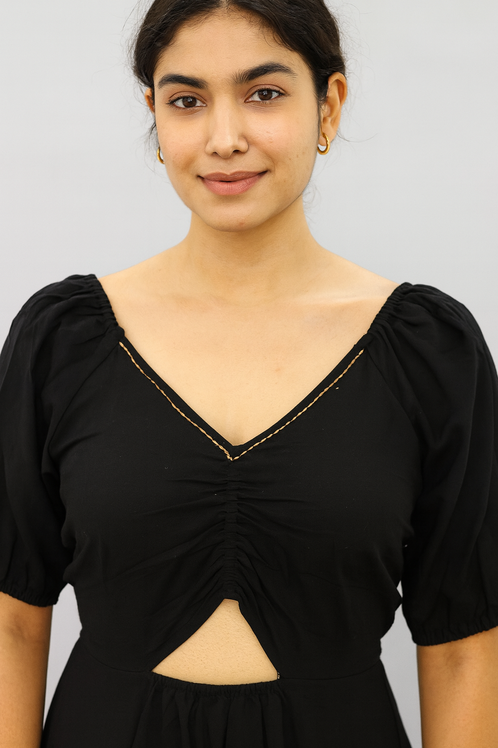 Black Cotton Flex Cut-Out Embroidered Mini Dress