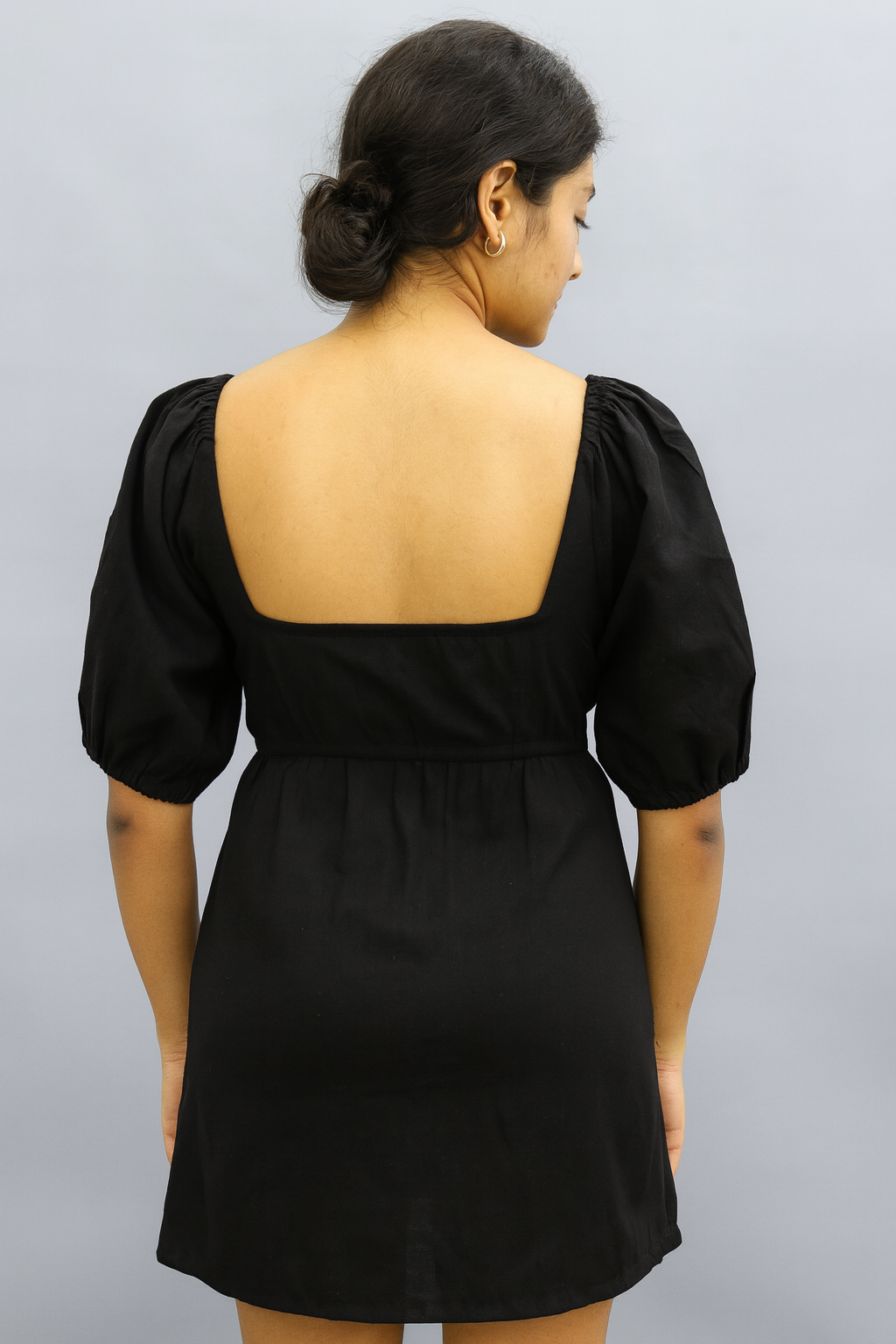 Black Cotton Flex Cut-Out Embroidered Mini Dress