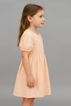 Peach Puff-Sleeve Cotton Double Cloth Dress