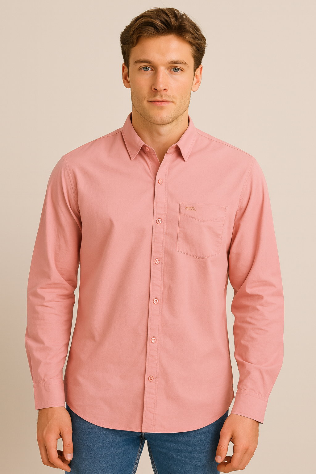 Men’s Pink Poplin 60s Long-Sleeve Shirt