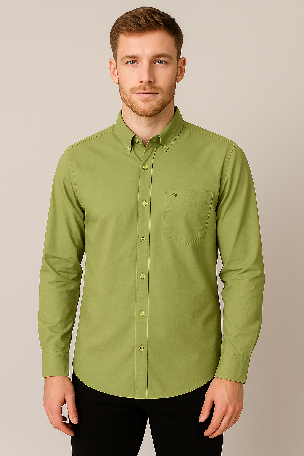 Men’s Light Green Poplin 60s Long-Sleeve Shirt