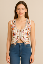 Women’s Multicolor Embroidered Cotton Vest