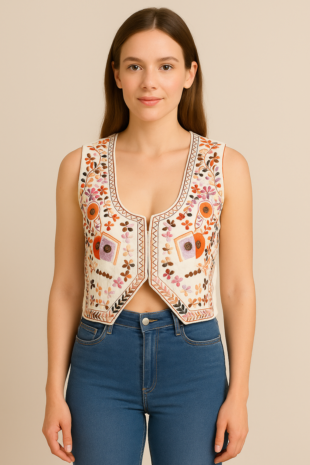 Women’s Multicolor Embroidered Cotton Vest