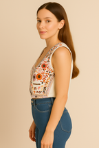 Women’s Multicolor Embroidered Cotton Vest
