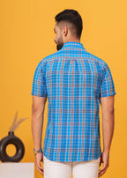 Men’s Blue Multi-Check Cotton Poplin Shirt