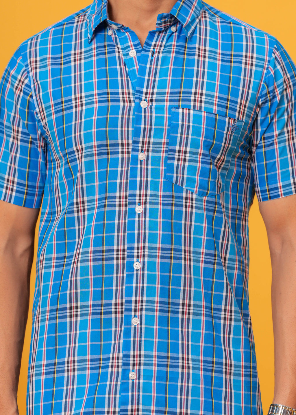 Men’s Blue Multi-Check Cotton Poplin Shirt