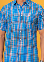 Men’s Blue Multi-Check Cotton Poplin Shirt