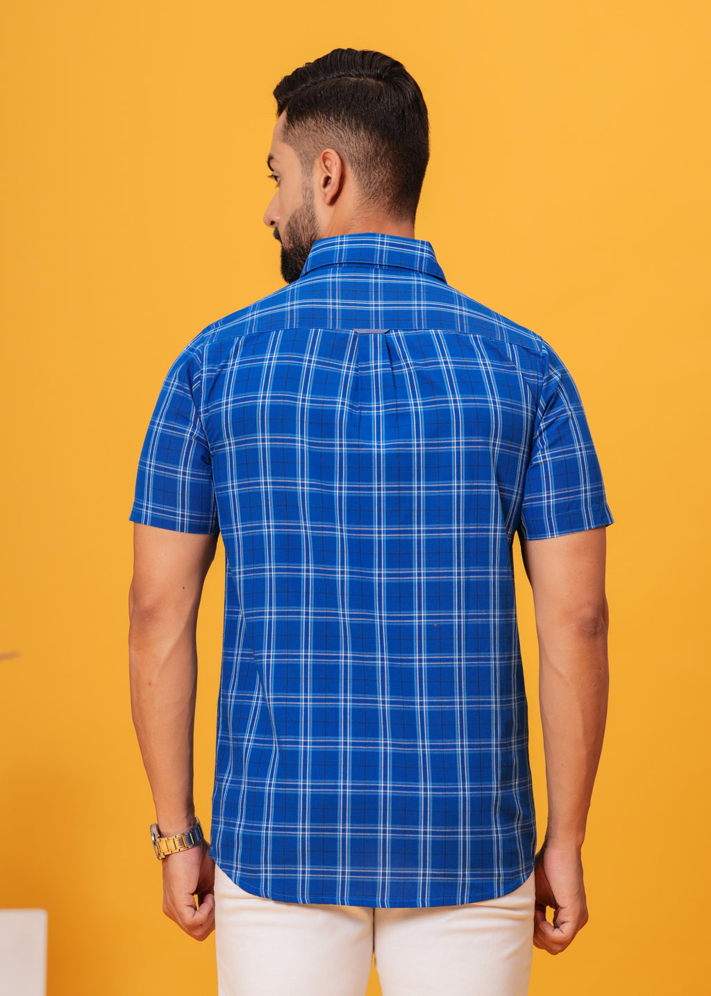 Men’s Blue Cotton Poplin Check Shirt
