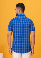 Men’s Blue Cotton Poplin Check Shirt