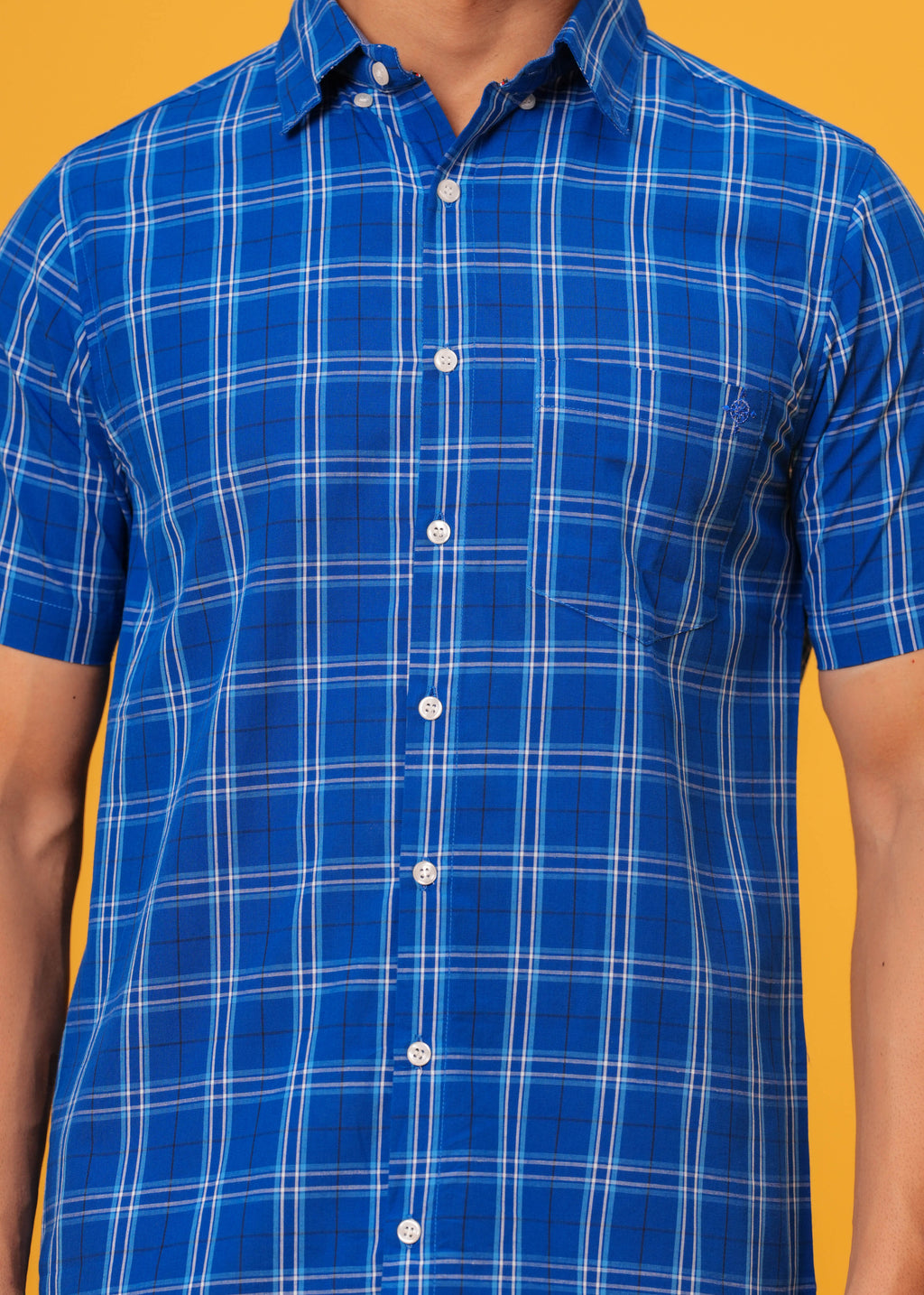 Men’s Blue Cotton Poplin Check Shirt
