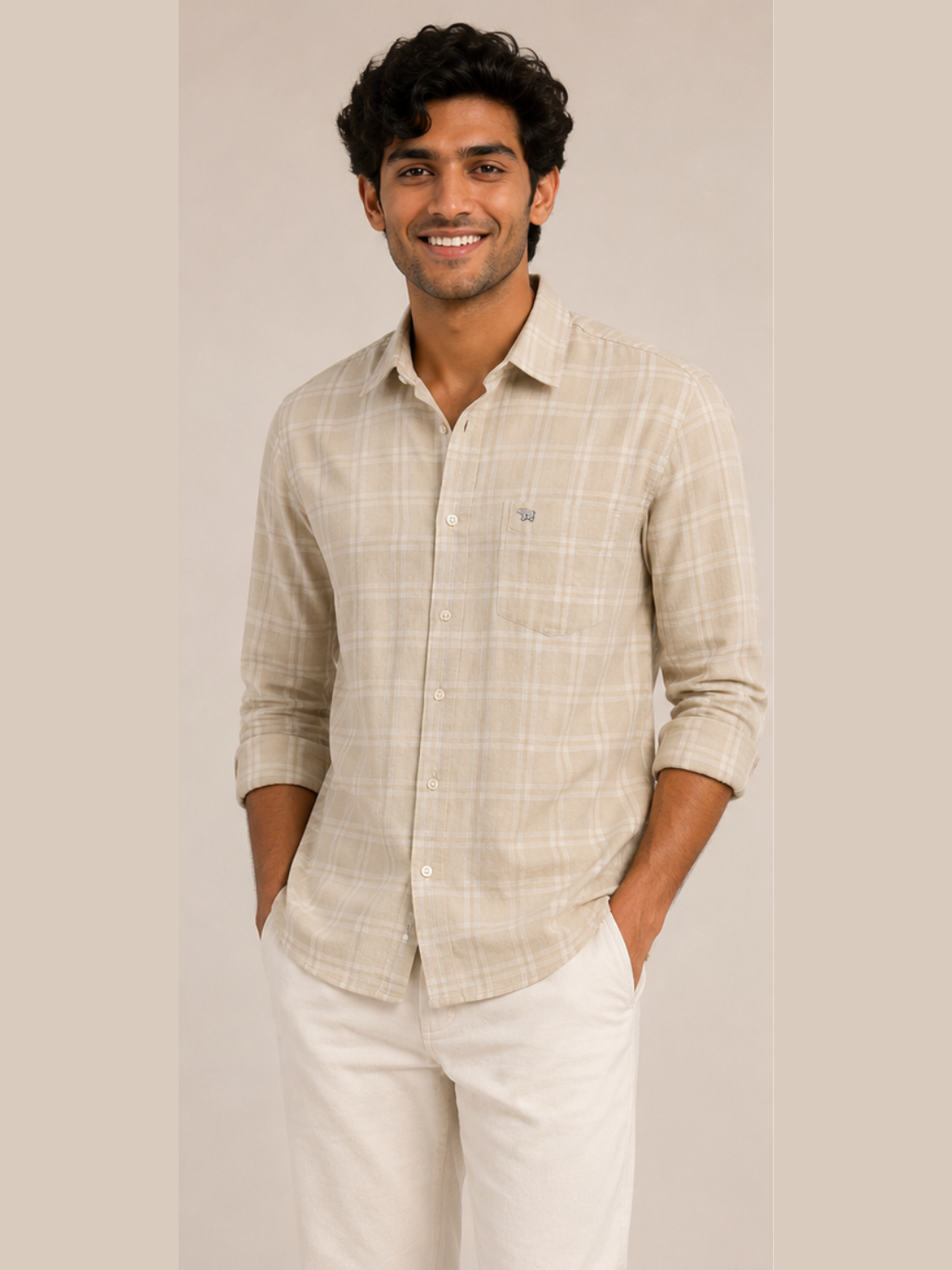 Neutral Check Casual Shirt
