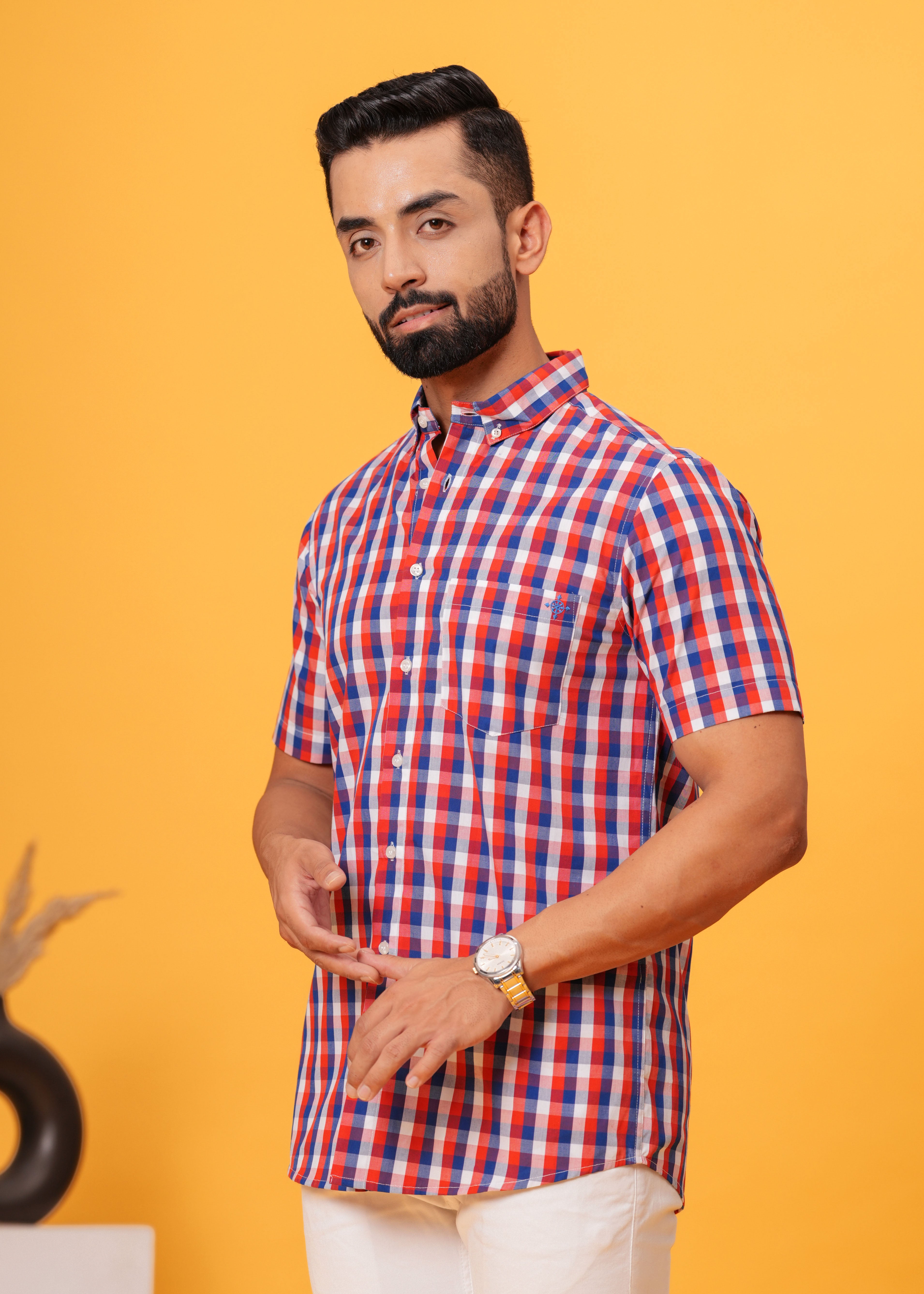Men’s Multi-Color Check Cotton Poplin Shirt