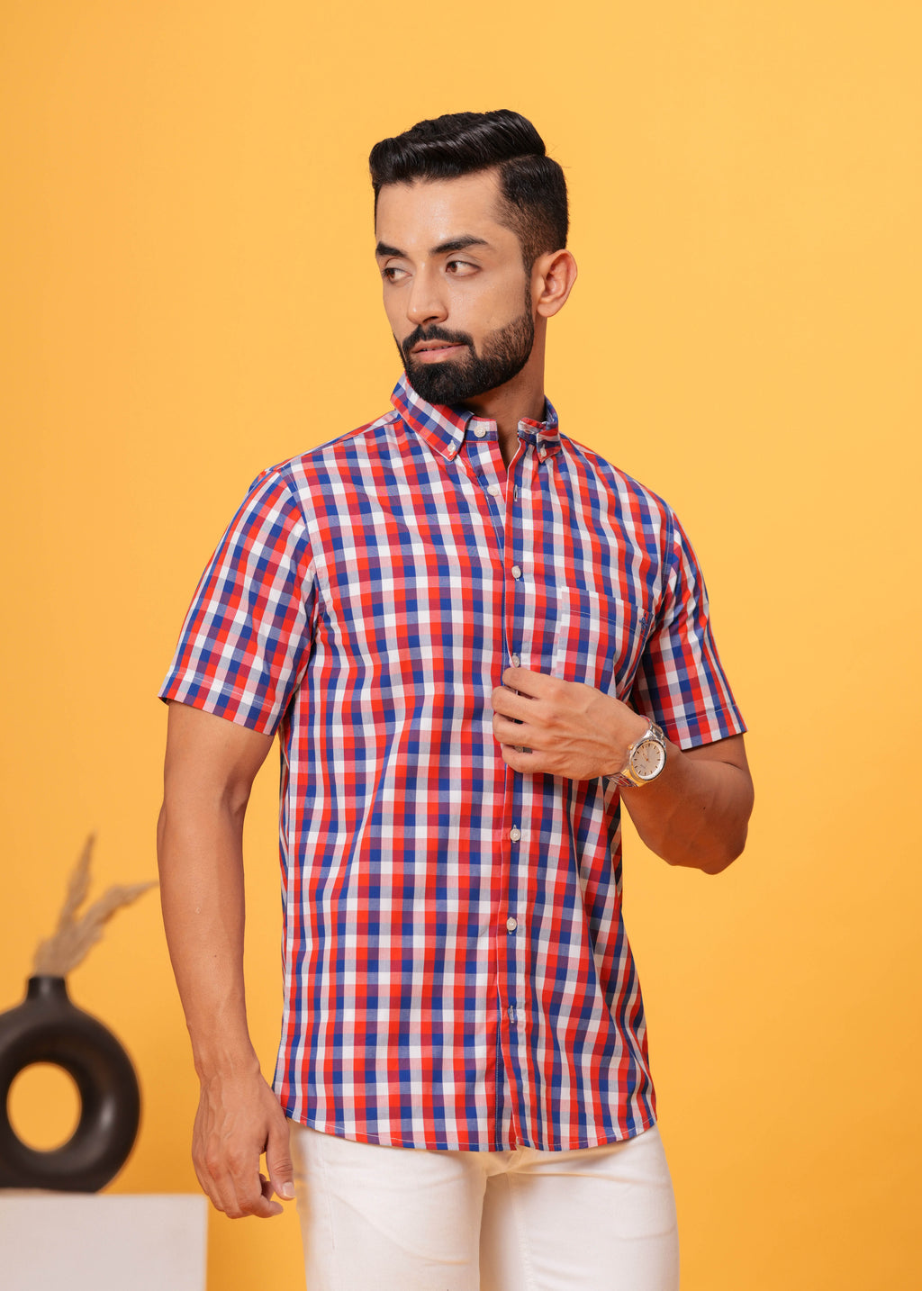 Men’s Multi-Color Check Cotton Poplin Shirt