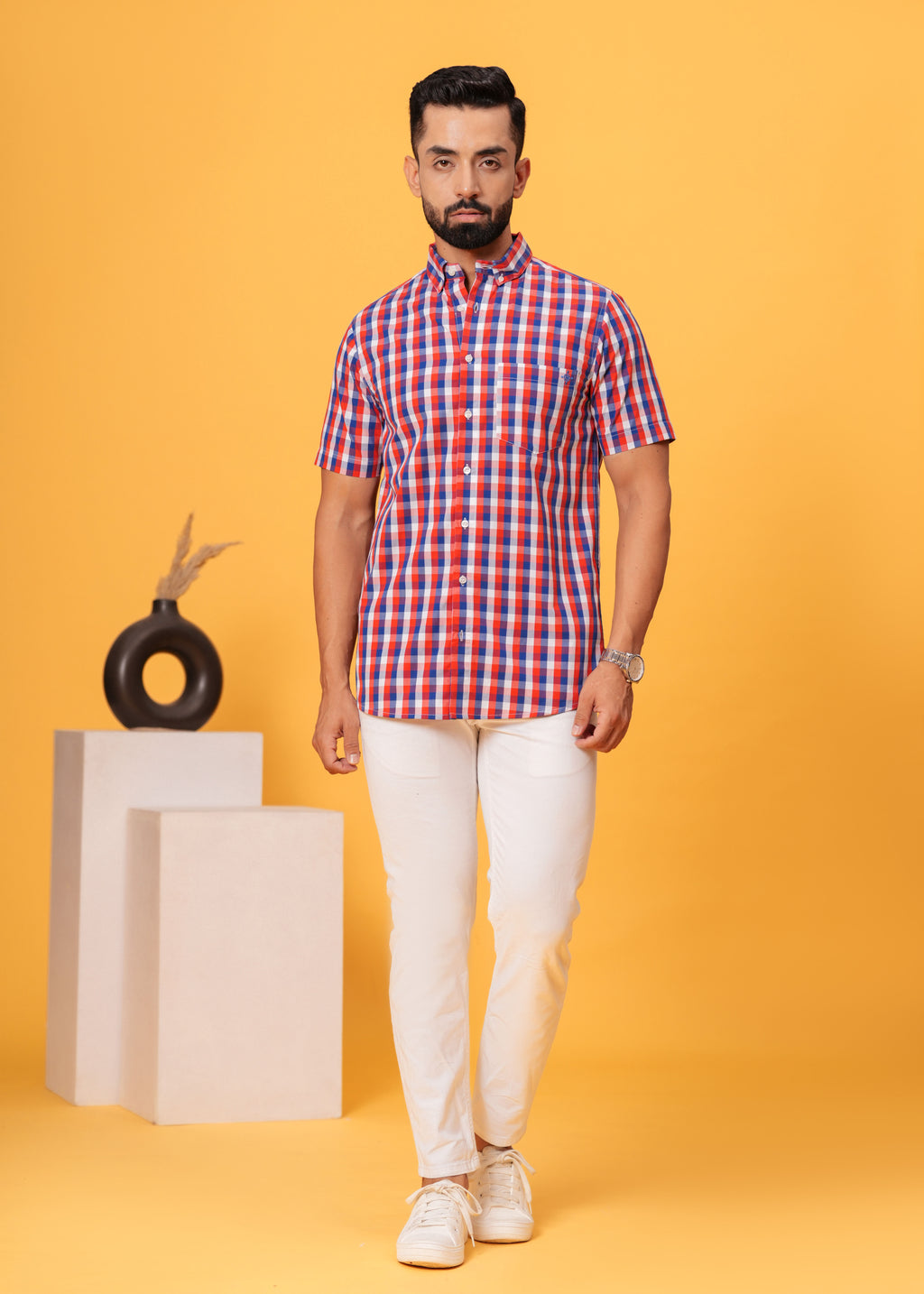 Men’s Multi-Color Check Cotton Poplin Shirt