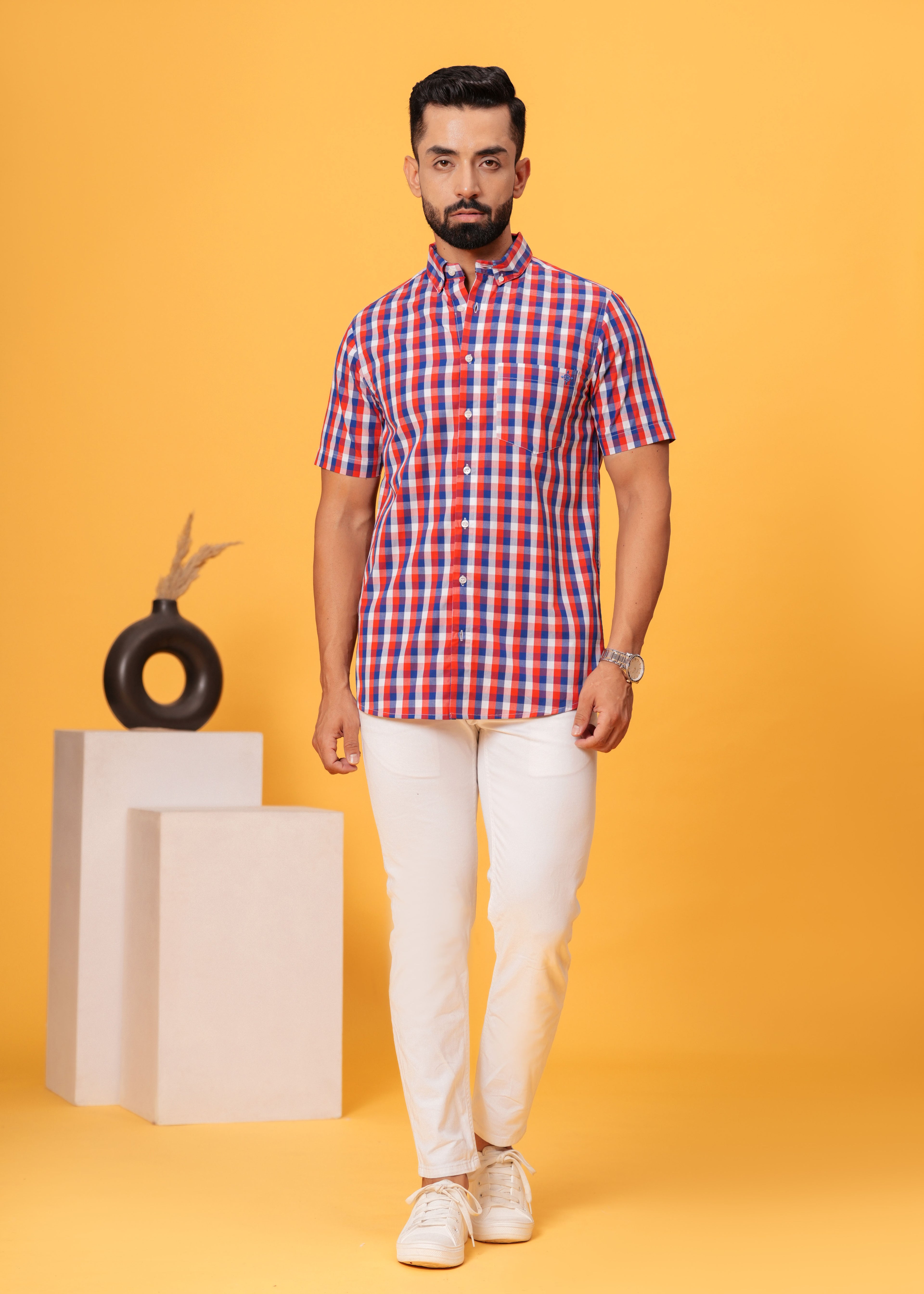 Men’s Multi-Color Check Cotton Poplin Shirt