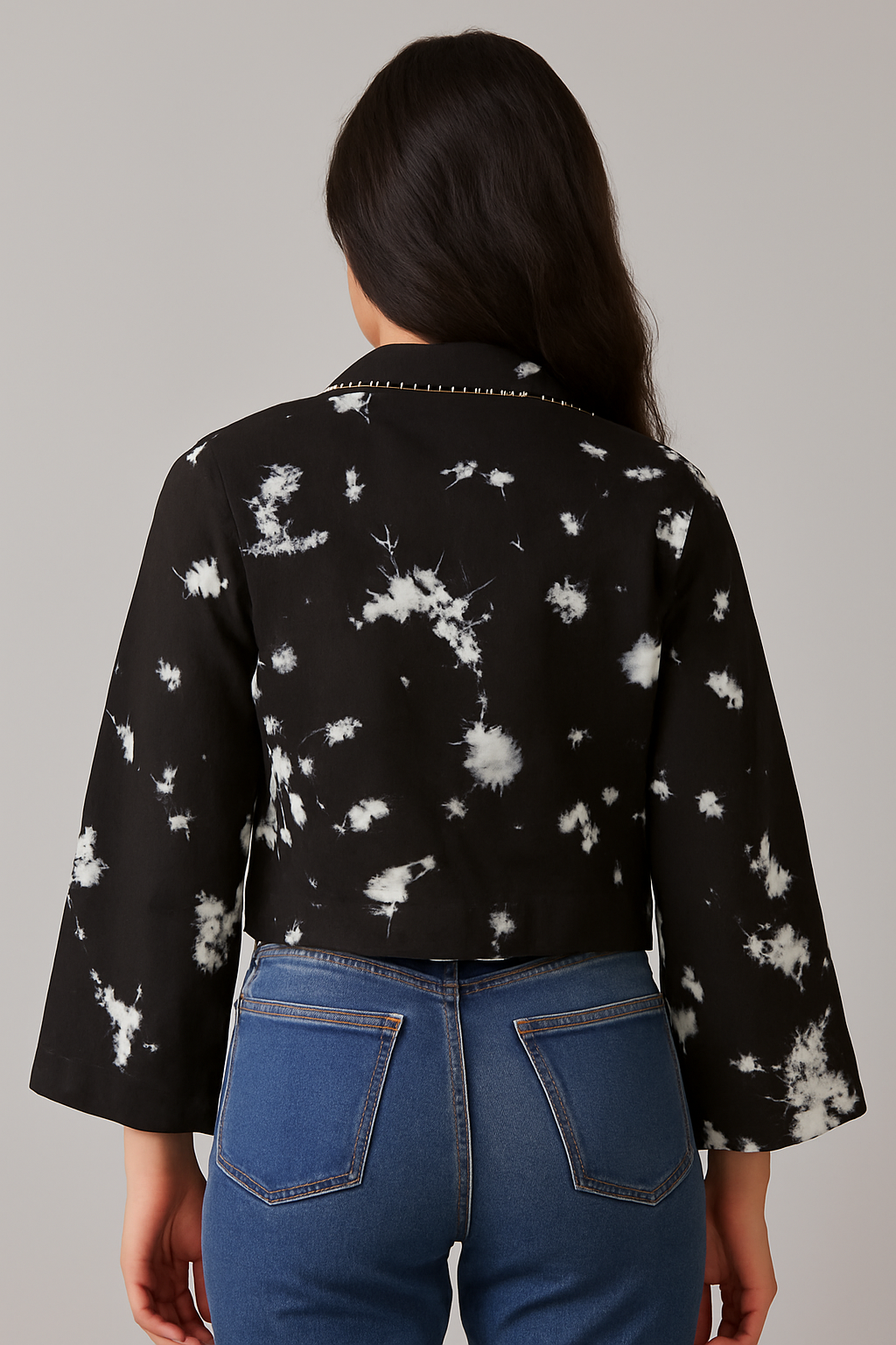 Black &amp; White Tie-Dye Cotton 60’s Fabric Jacket