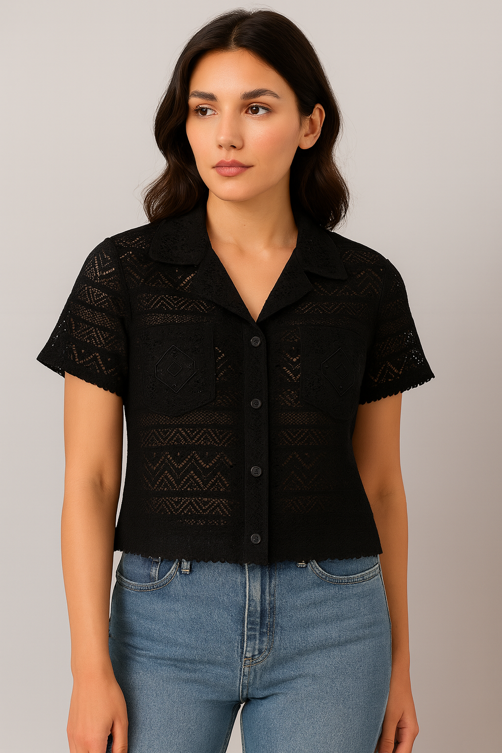 Black Cotton Net Short-Sleeve Shirt – Surplus Stock