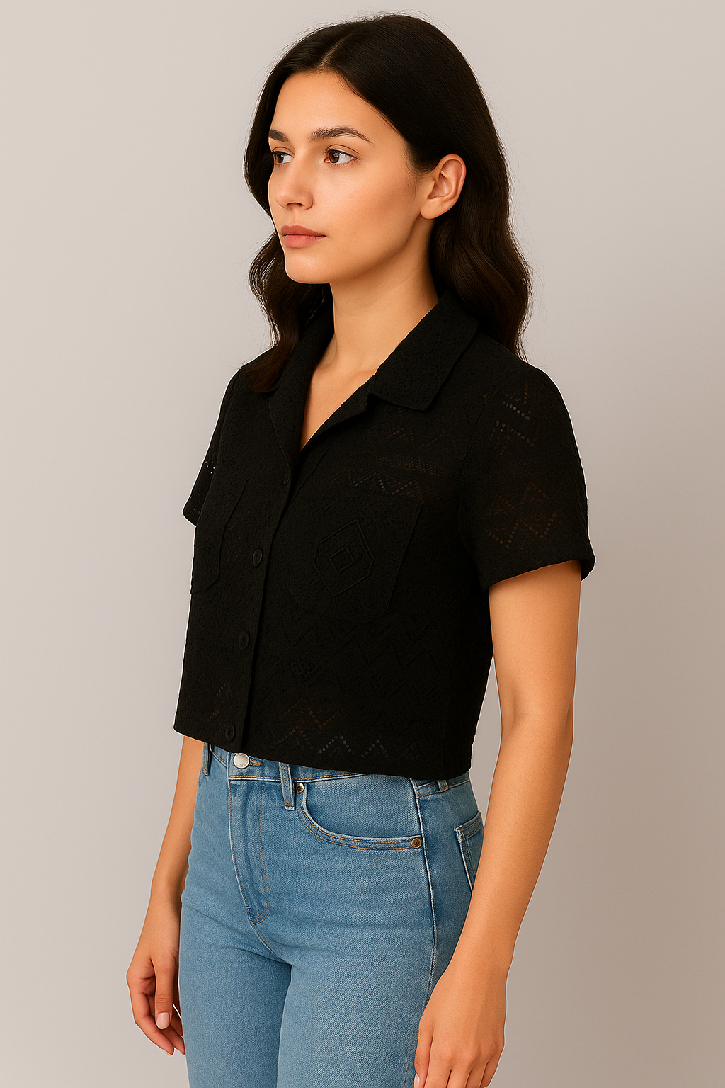 Black Cotton Net Short-Sleeve Shirt – Surplus Stock