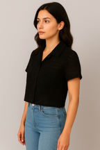 Black Cotton Net Short-Sleeve Shirt – Surplus Stock