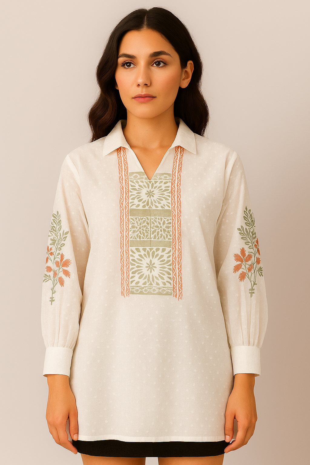 White Cotton Swiss Dobby Embroidered Top