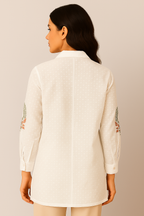 White Cotton Swiss Dobby Embroidered Top