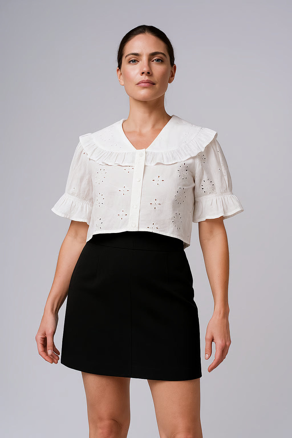 Women’s White Cotton Schiffli Embroidered Top