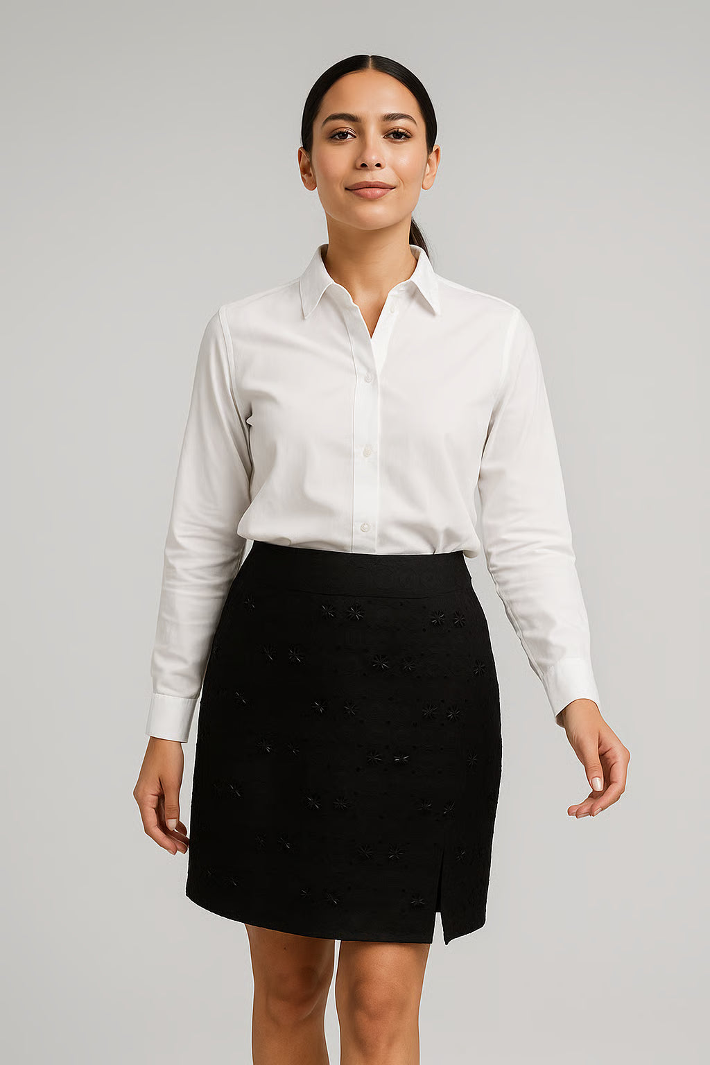 Women’s Black Cotton Schiffli Skirt with Adda Work